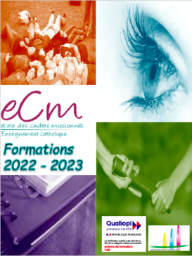 Page de couverture du catalogue des formations proposées pour l'année 2022-2023 de l'Ecole des Cades Missionnés (ECM).